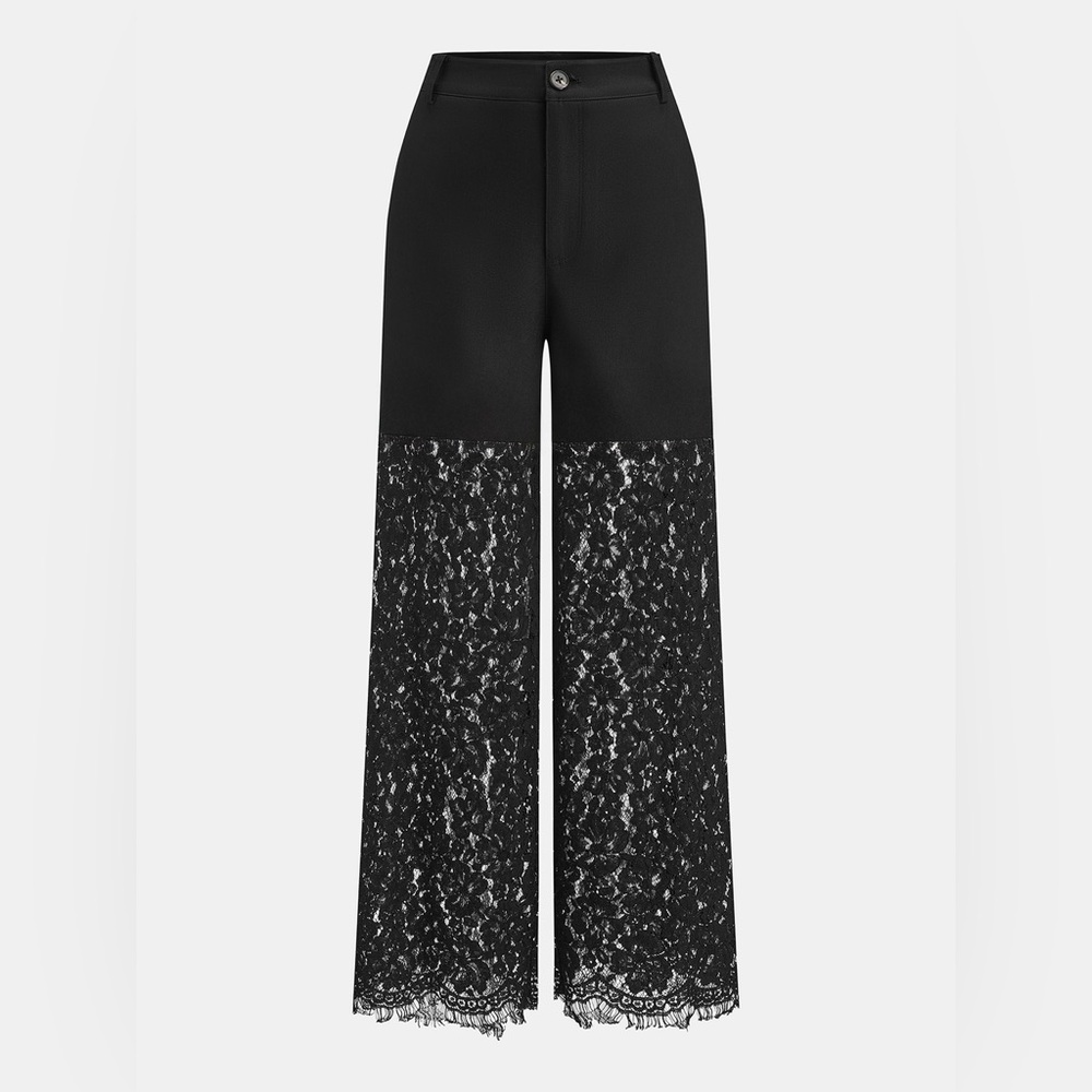 Commense‎ Black Lace Panel Straight-Leg Pants XS